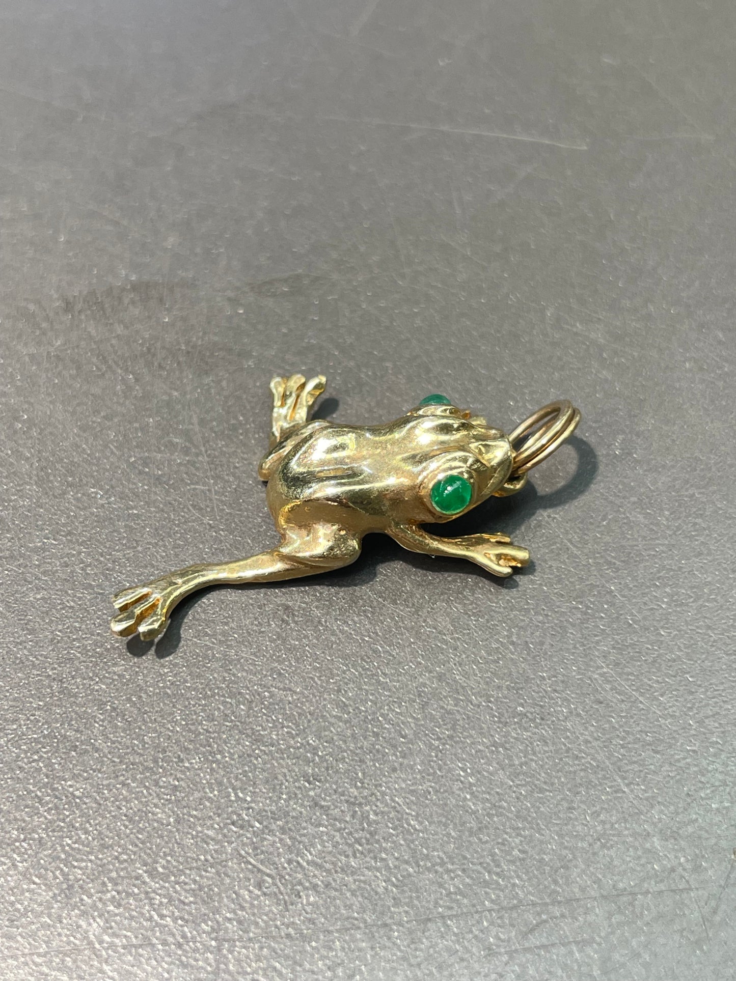Vintage 14K Yellow Gold Emerald Frog Charm