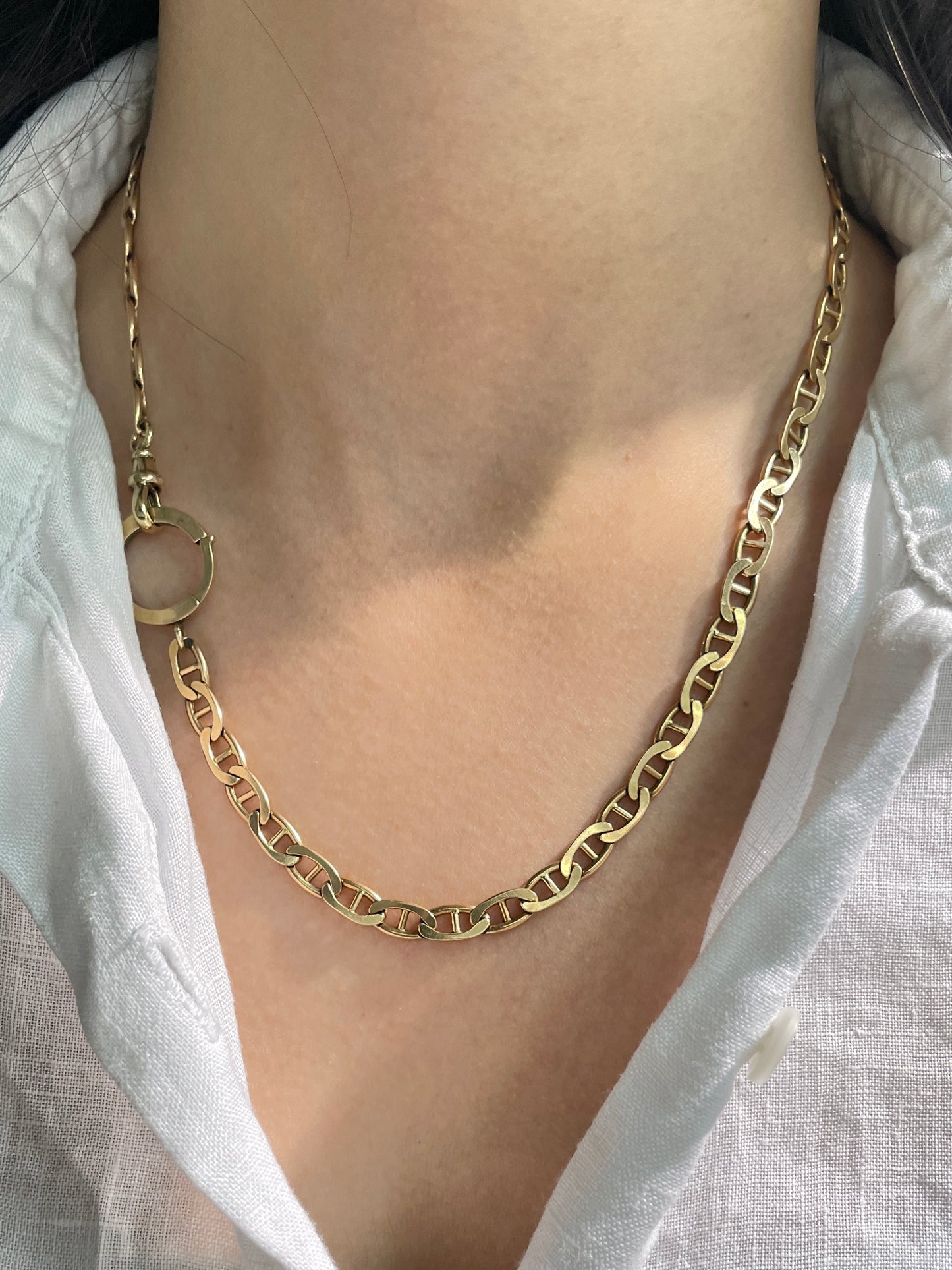 Vintage 14K Gold Mariner Chain Link Watch Chain Necklace