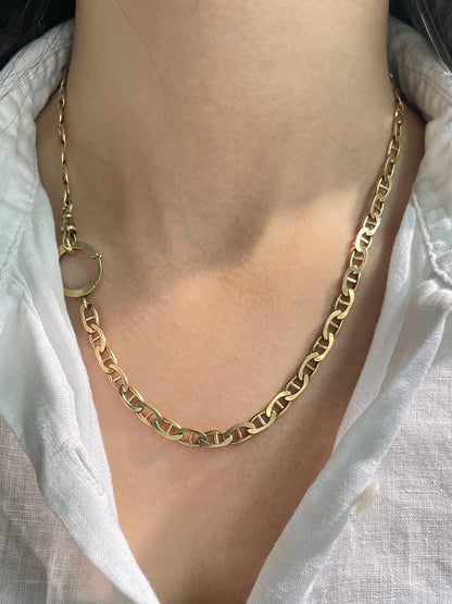 Vintage 14K Gold Mariner Chain Link Watch Chain Necklace