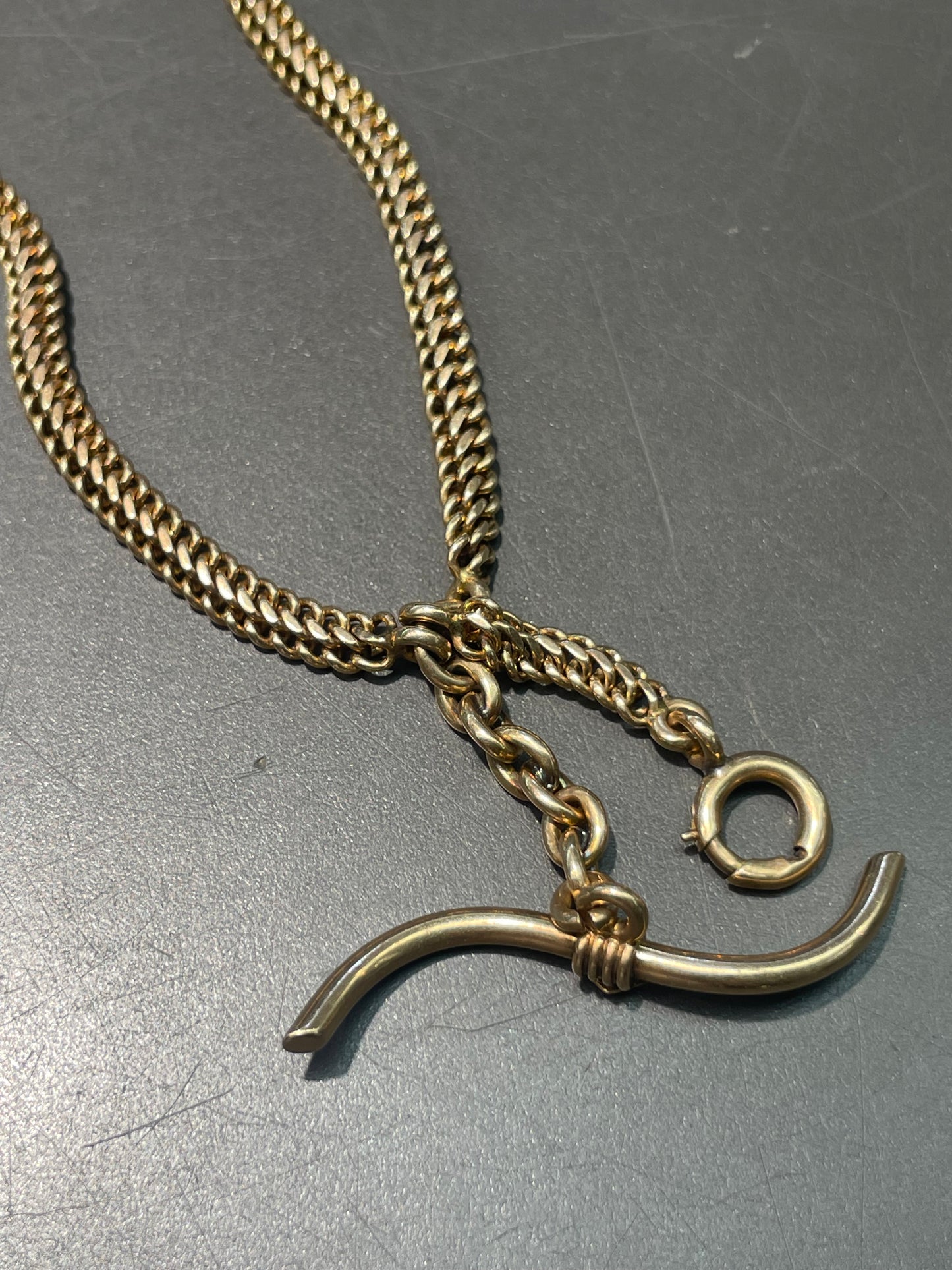 Vintage 14K Yellow Gold Fancy Link Albert Watch Chain Necklace 20.25 inch