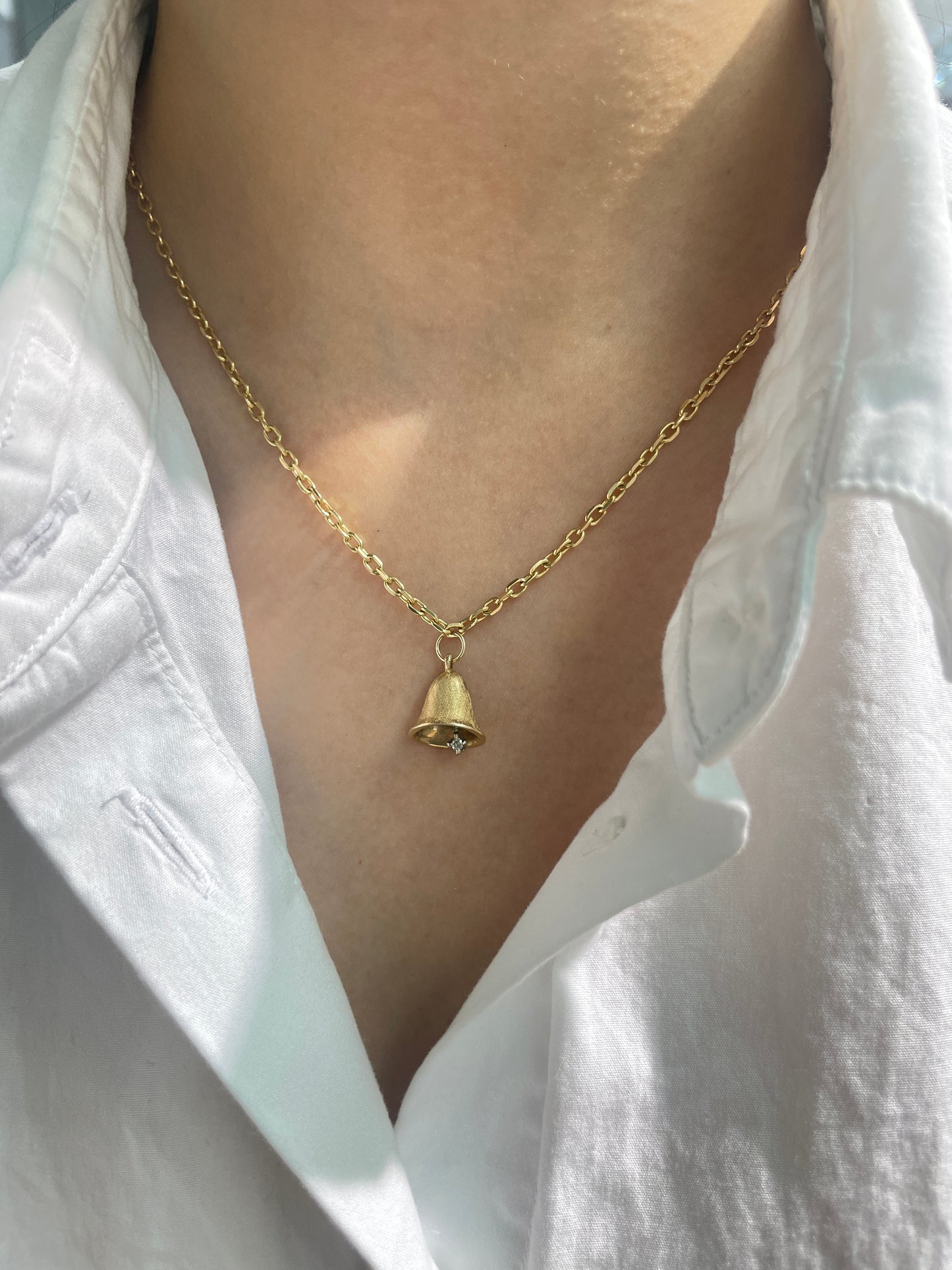 Vintage 14K Gold Diamond Articulating Bell Charm