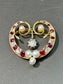 Antique 14K Gold Ruby Diamond Saltwater Pearl Brooch