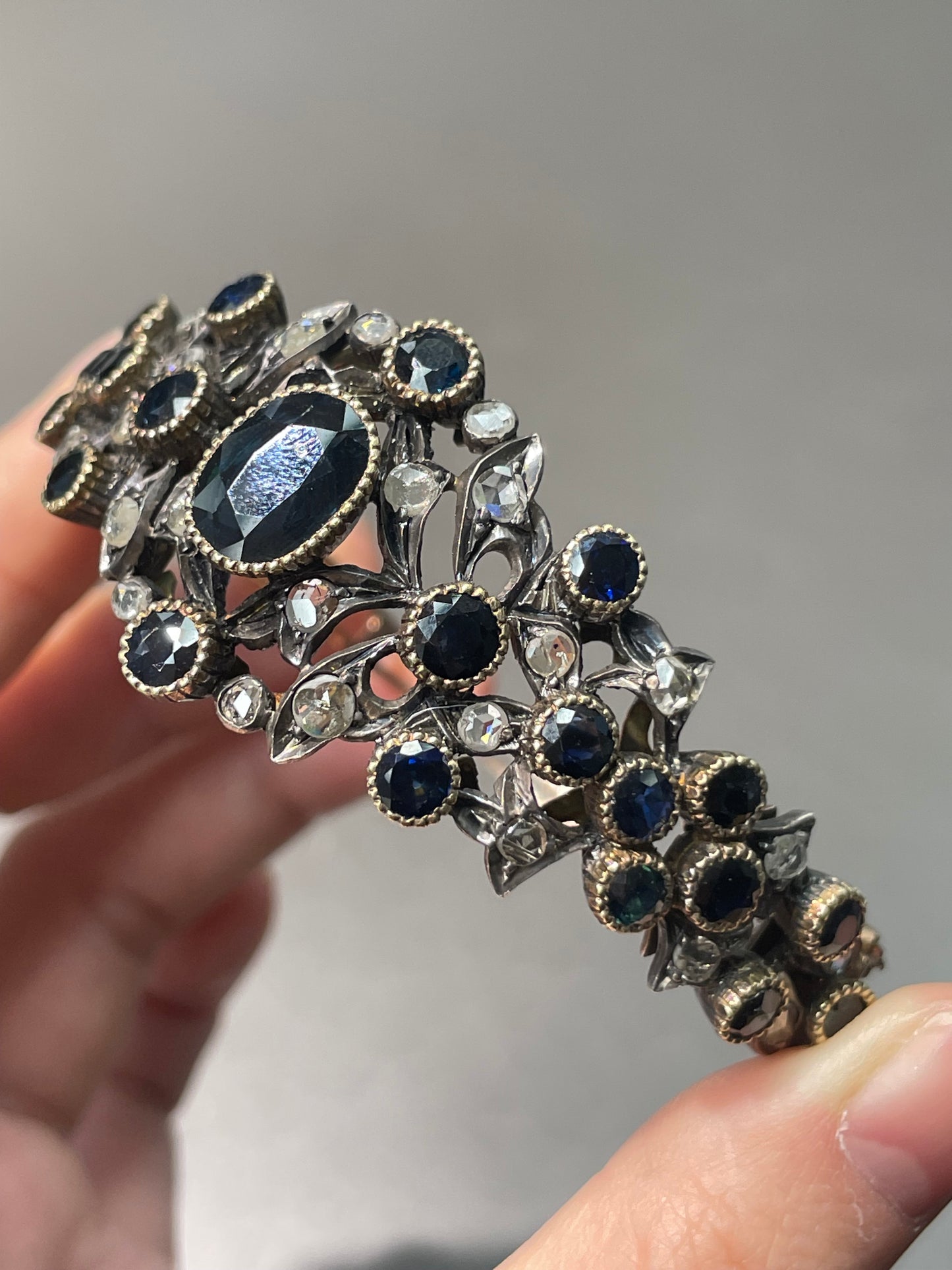 Bracelet en diamant et saphir en argent 925 de style géorgien 14 carats