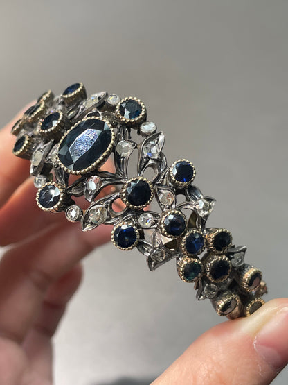 Bracelet en diamant et saphir en argent 925 de style géorgien 14 carats