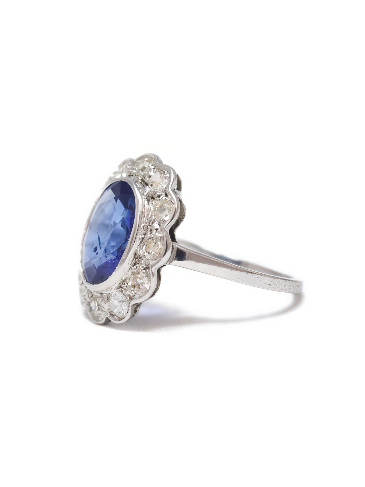 Edwardian Platinum 1.73 CTW Heated Ceylon Sapphire Diamond Halo Ring