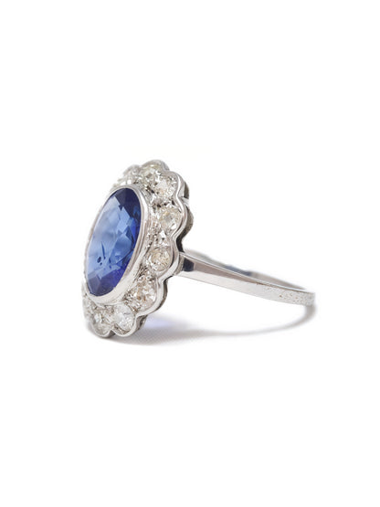 Edwardian Platinum 1.73 CTW Heated Ceylon Sapphire Diamond Halo Ring