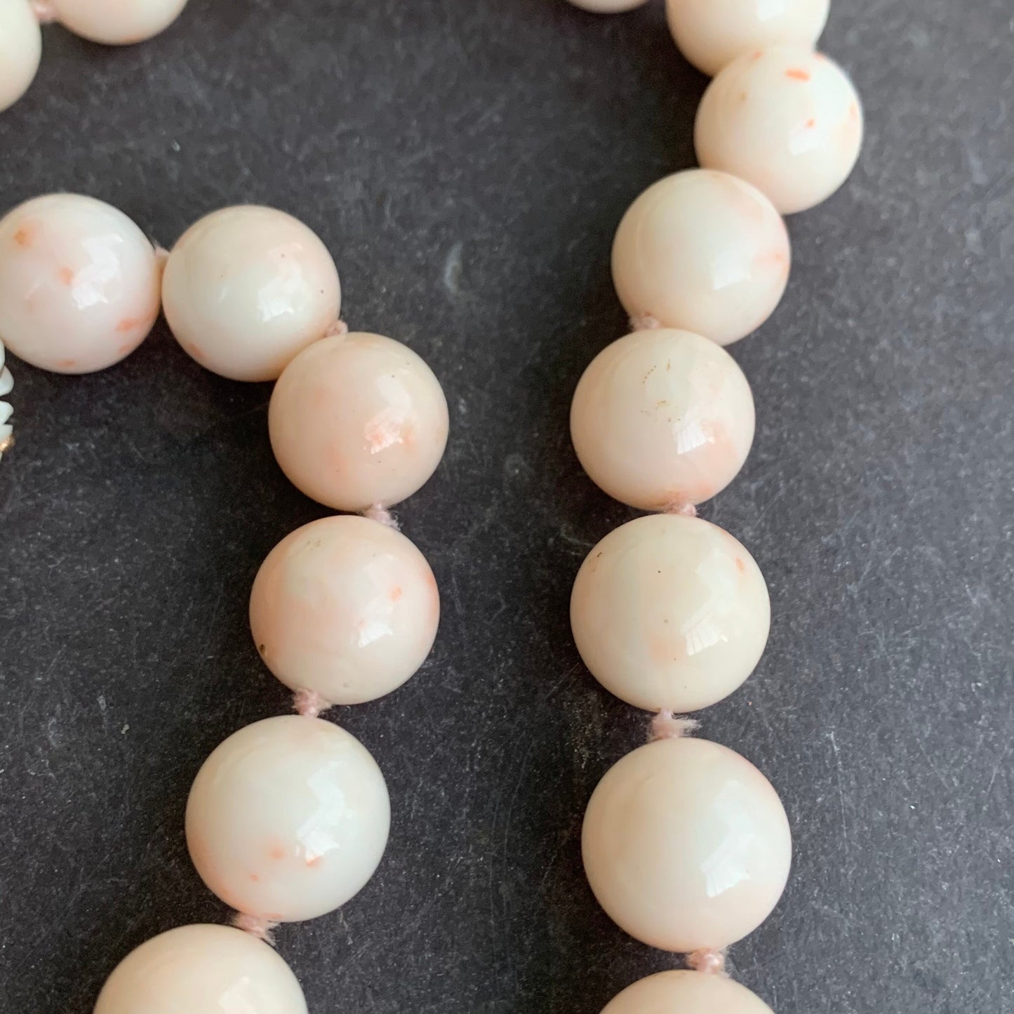 [ON HOLD] Antique 14K Gold 11.0 mm Angel Skin Coral Bead Necklace with Clasp