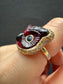 Diane Griswold 18K Yellow Gold Garnet Sculpted Owl Ring