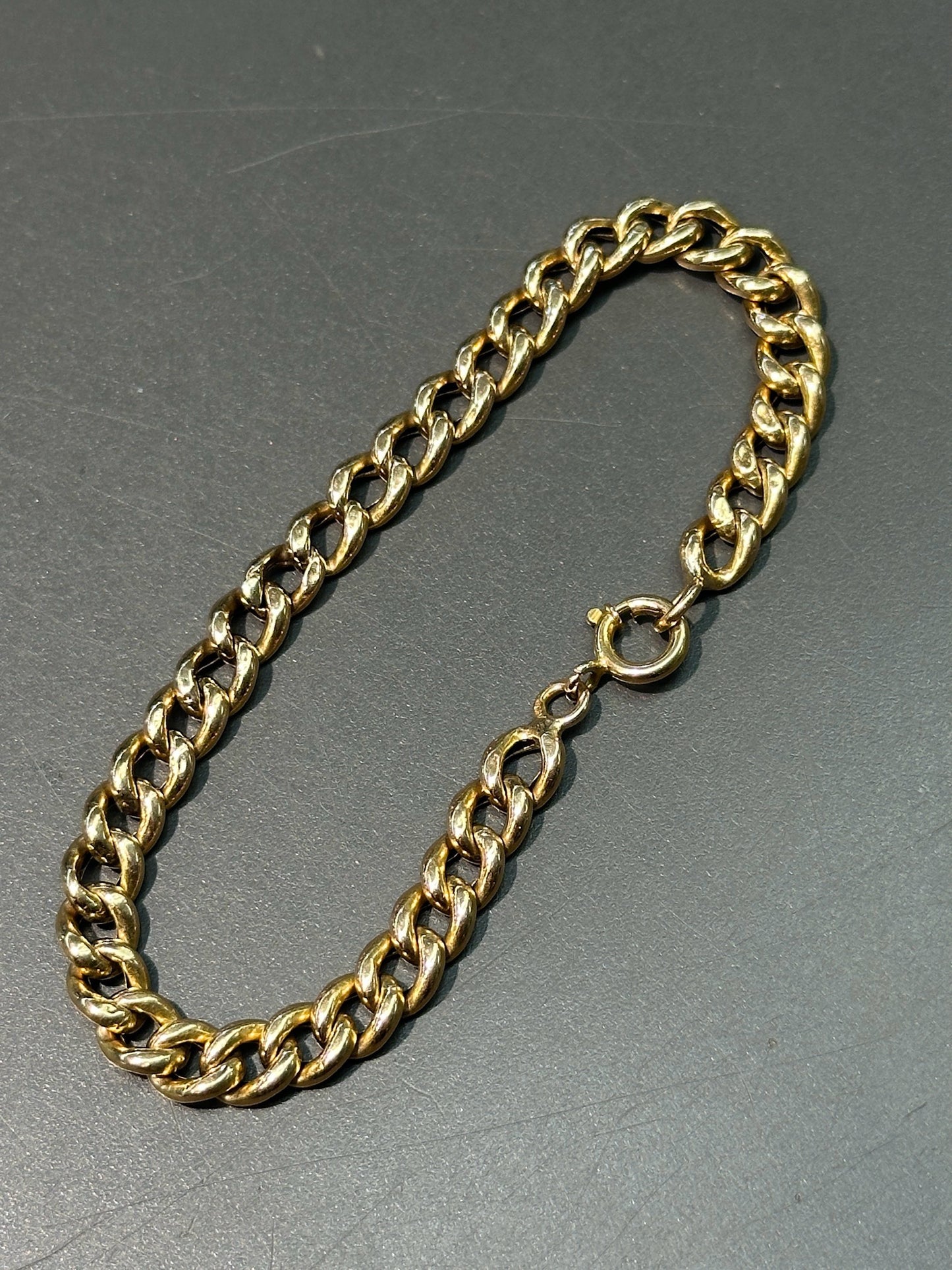 Vintage Portuguese 19K Yellow Gold Hollow Curb Link Bracelet