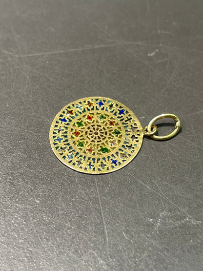 Vintage French 18K Gold Mini Plique-á-Jour Pendant