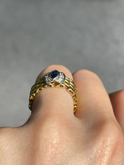 Vintage 18K Gold Sapphire Diamond Flexible Chain Ring