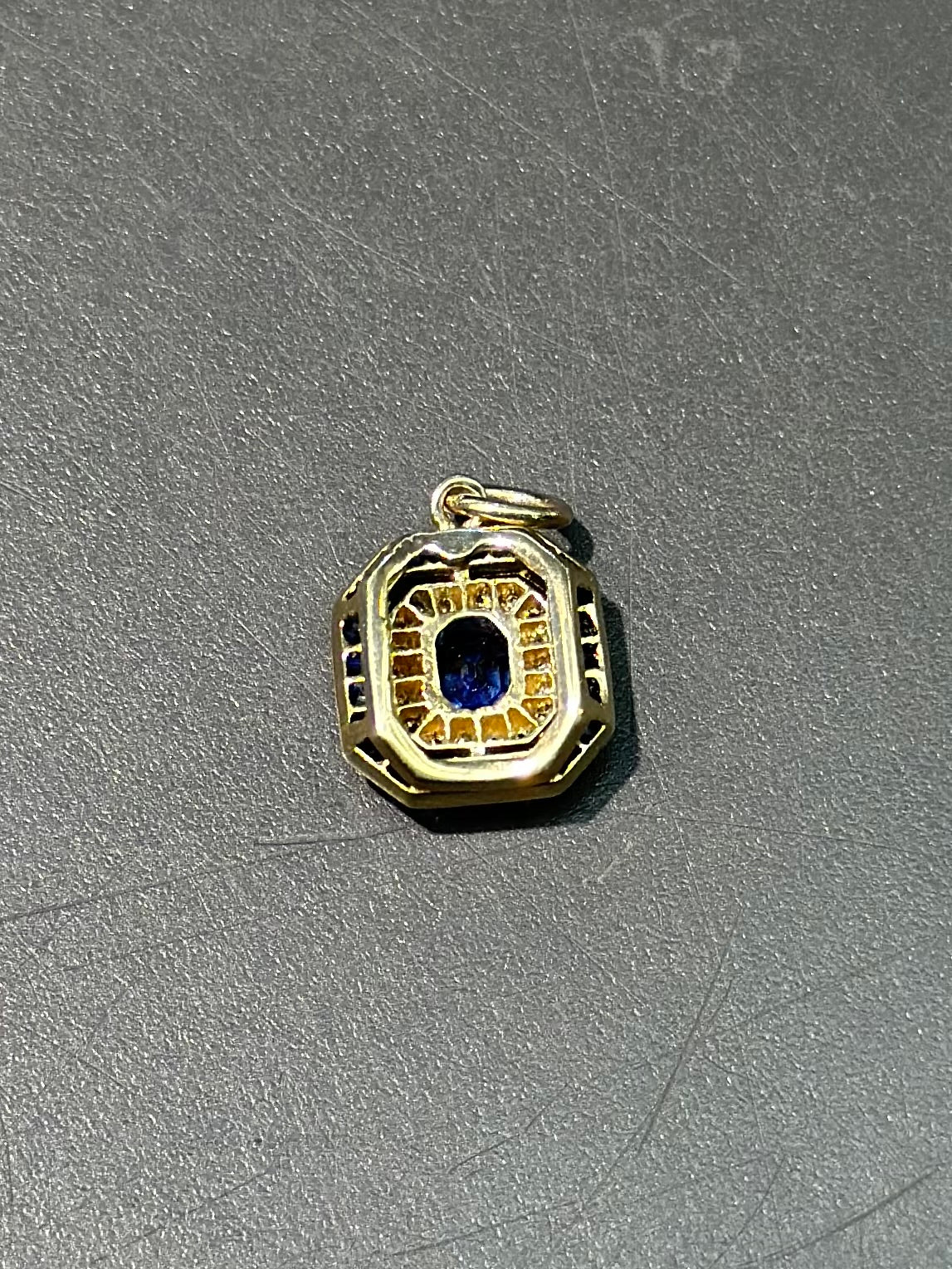 Antique 14K Gold Platinum Sapphire Diamond Hexagon Charm