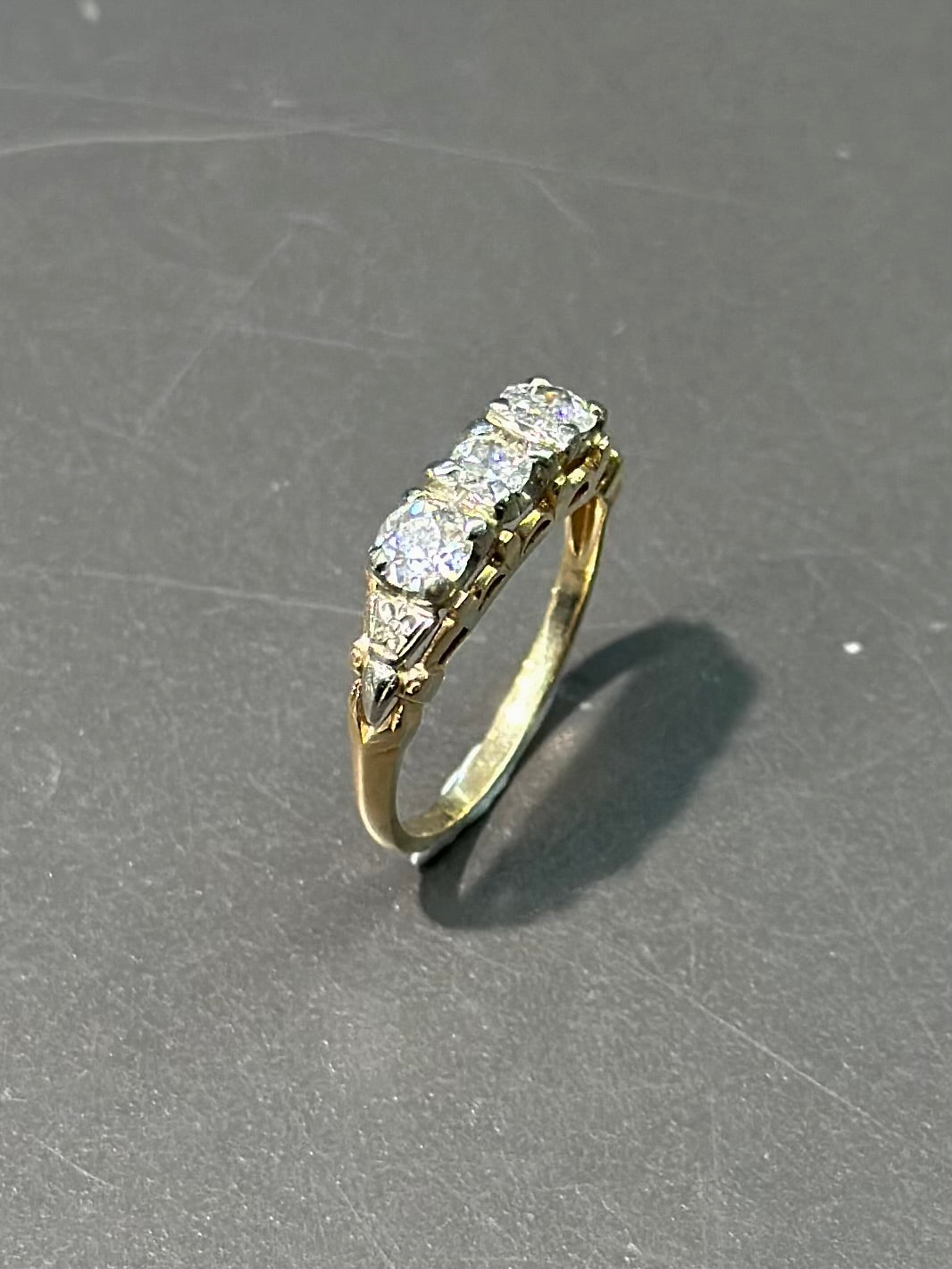 Antique 14K Gold Two-Tone Three Stone Diamond Ring