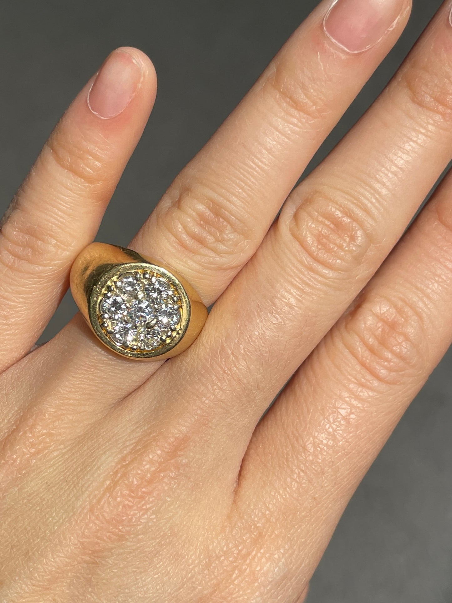 Vintage 14K Yellow Gold 1.45 CTW Diamond Cluster Signet Ring