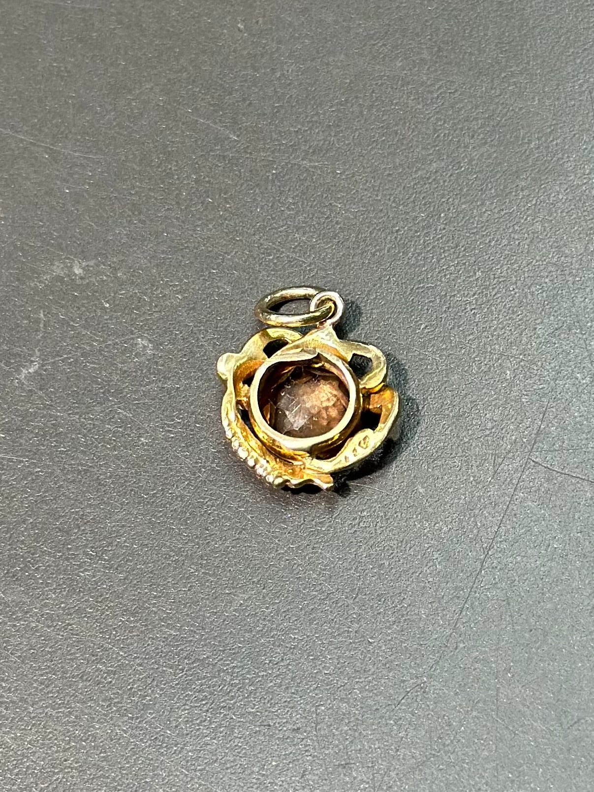 Antique 14K Gold Smoky Topaz Foliage Scroll Charm