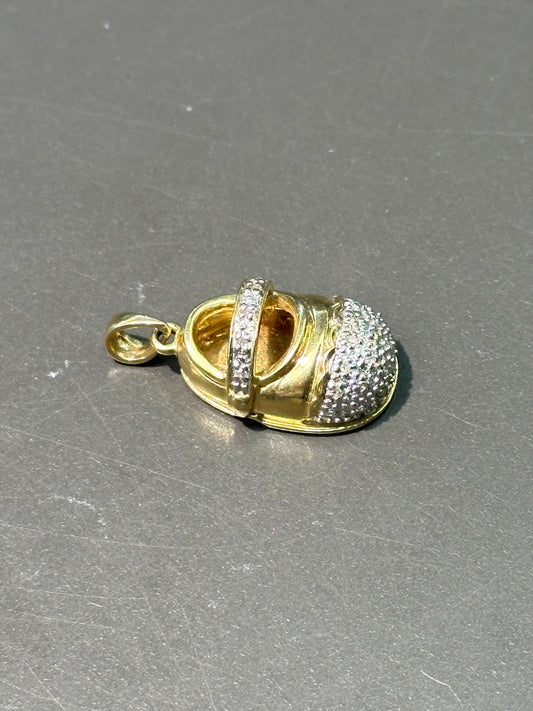 复古 14K 金 0.12 CTW 钻石婴儿鞋吊坠