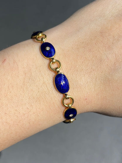 Faberge 18K Gold Diamond Guilloche Enamel Link Bracelet