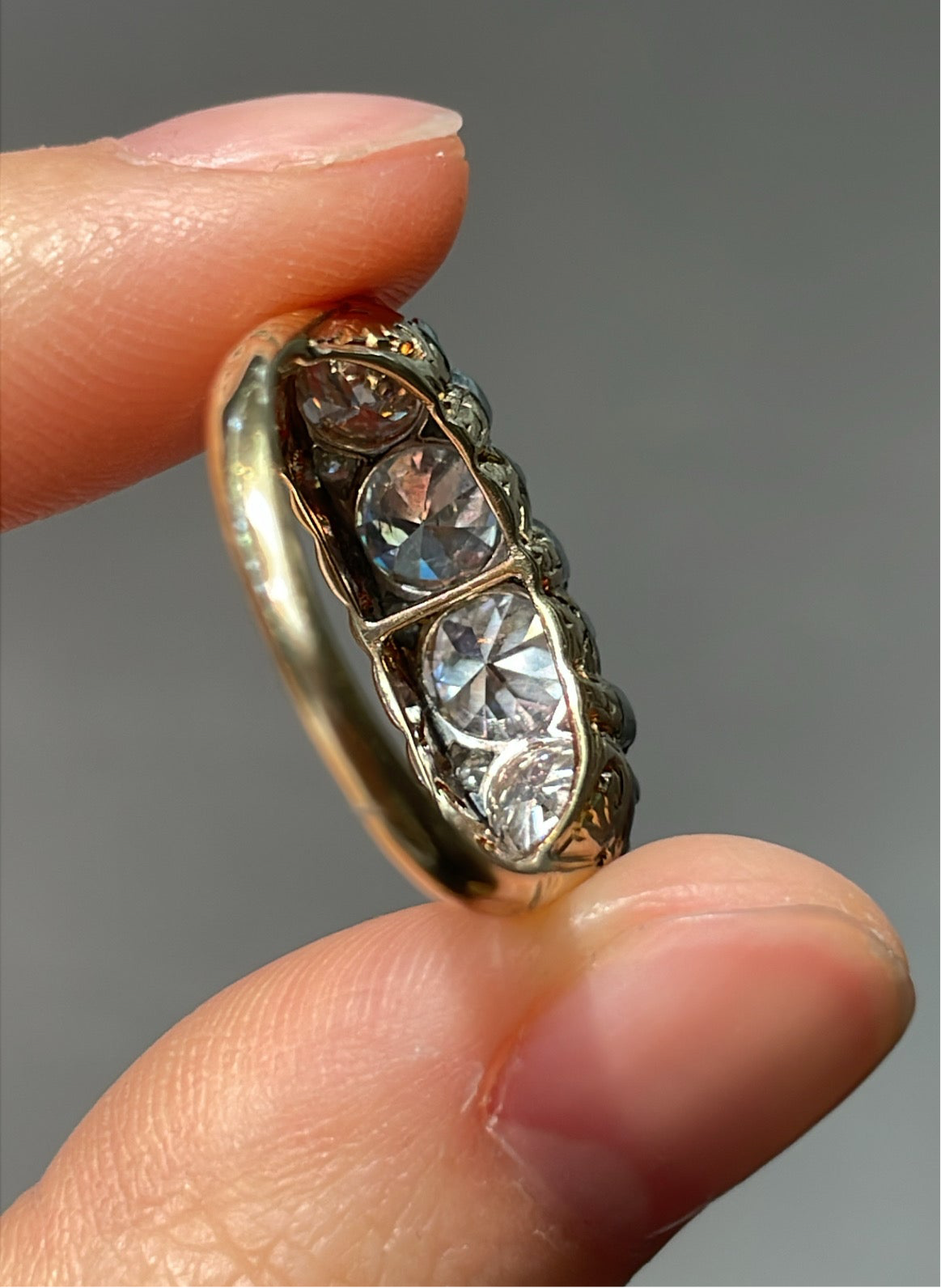 Antique 18K Yellow Gold Topped Platinum 2.62 CTW Four Stone Diamond Ring