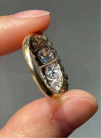Antique 18K Yellow Gold Topped Platinum 2.62 CTW Four Stone Diamond Ring