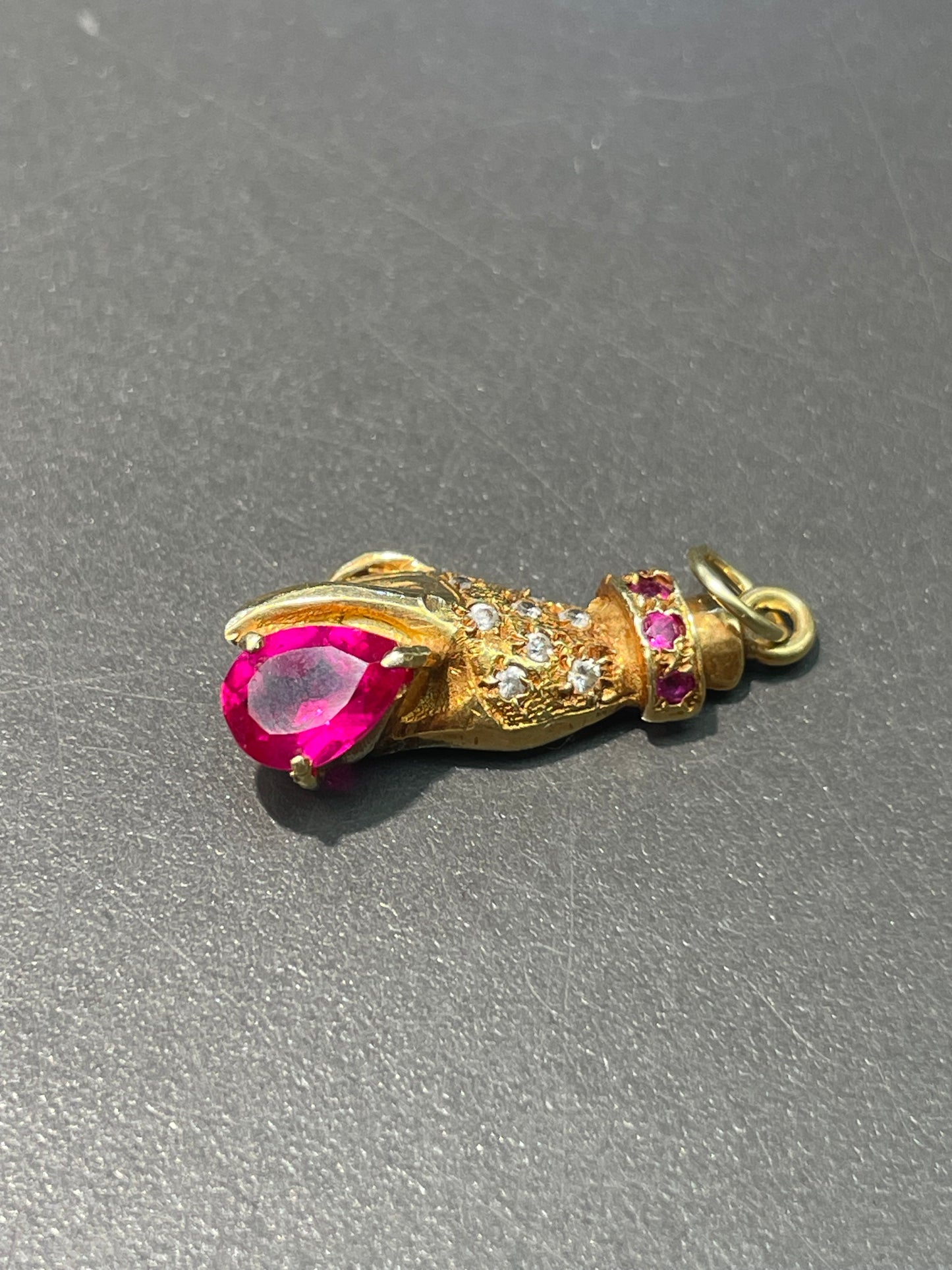 Antique 18K Gold Figural Hand with Ruby Diamond Pendant