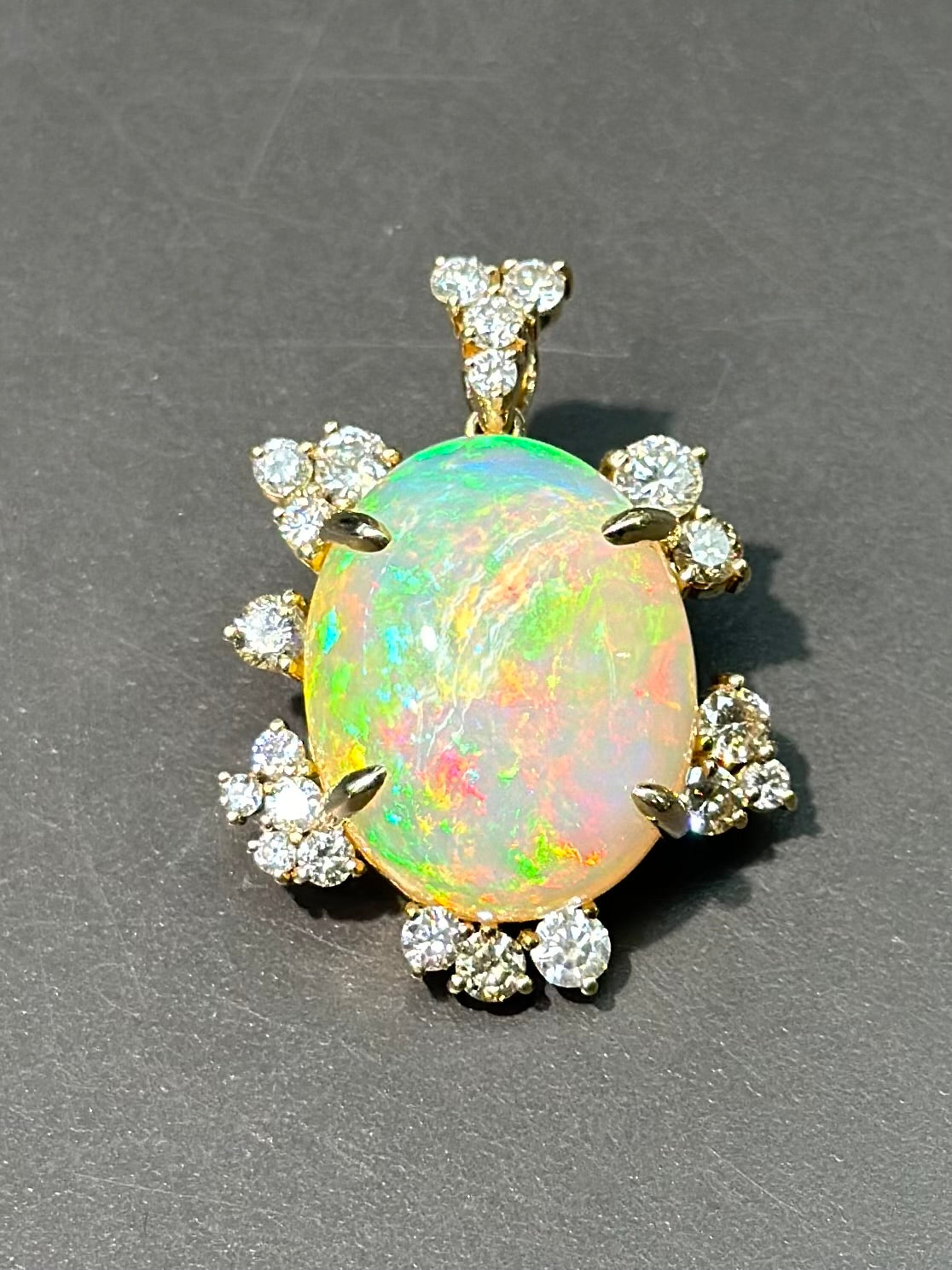 14K Gold Opal Diamond Pendant