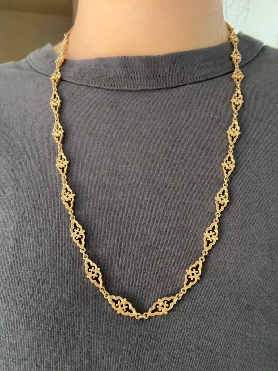Vintage 14K Yellow Gold Fancy Motif Link Chain Necklace 24.0 inch