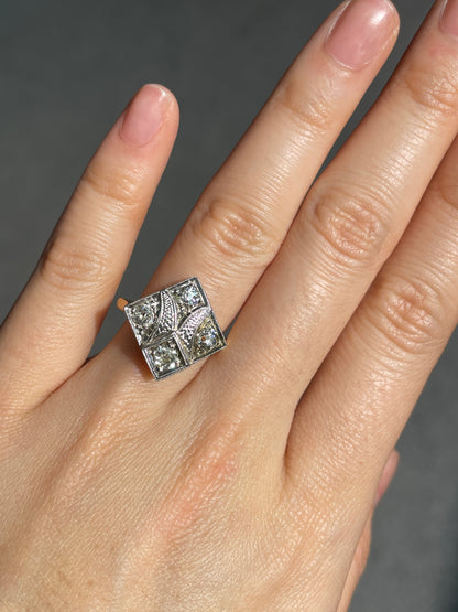 Art Deco 14K Two-Tone Gold 0.80 CTW Diamond Filigree Cocktail Ring