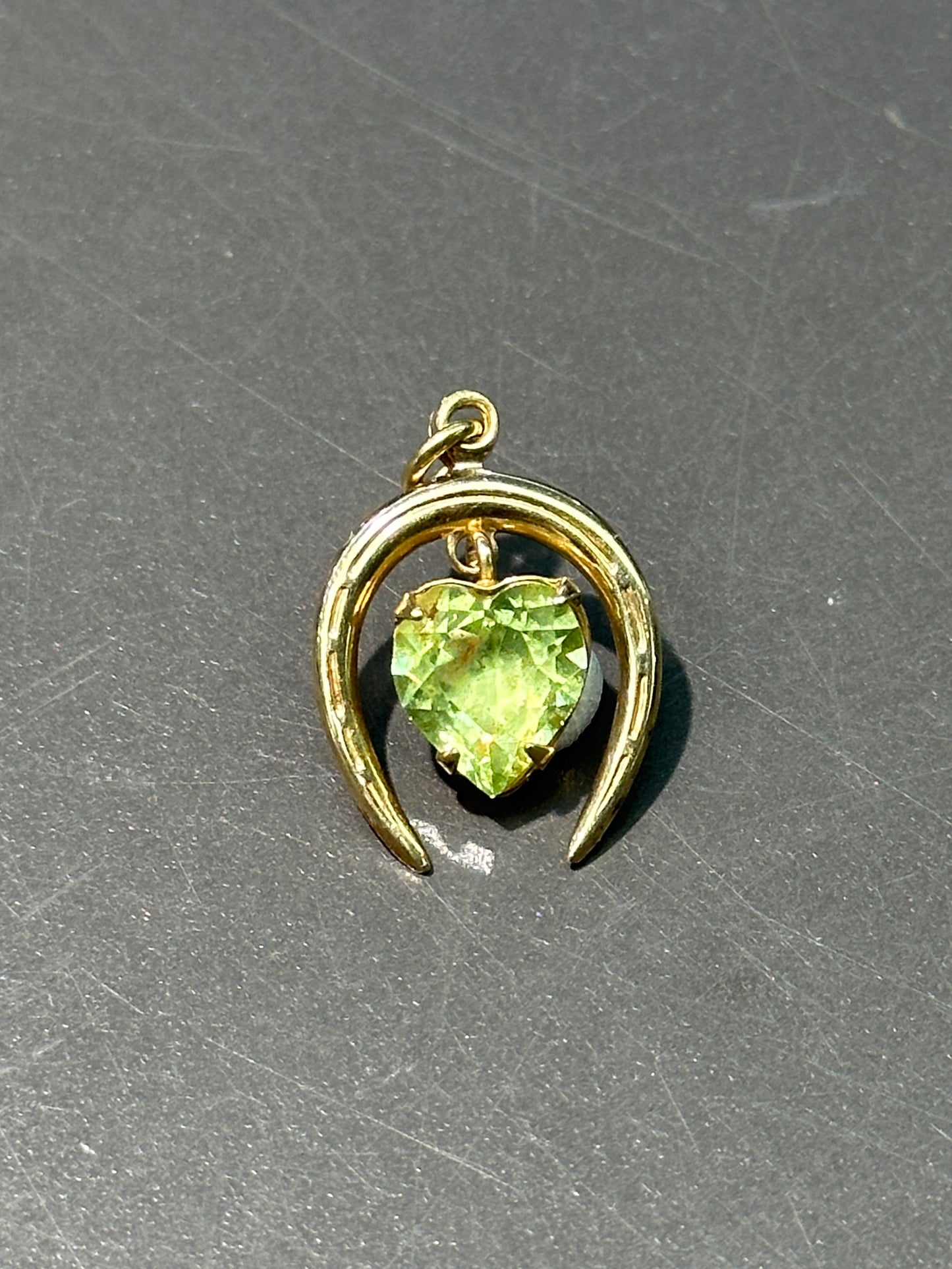 Vintage 14K Gold Heart Shaped Peridot Horse Shoe Charm