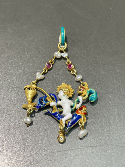 Victorian Revival En-Ronde Bosse Enamel Pendant