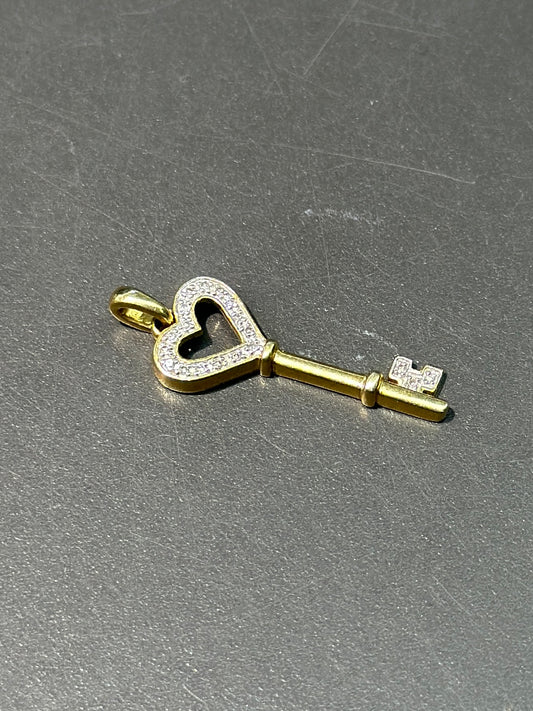 14K Gold Diamond Heart Key