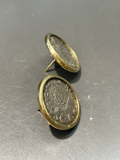 Vintage 18K Yellow Gold Bezel Ancient Roman Coin Earring