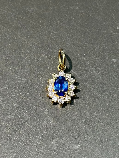 14K 金钻石蓝宝石光环吊坠