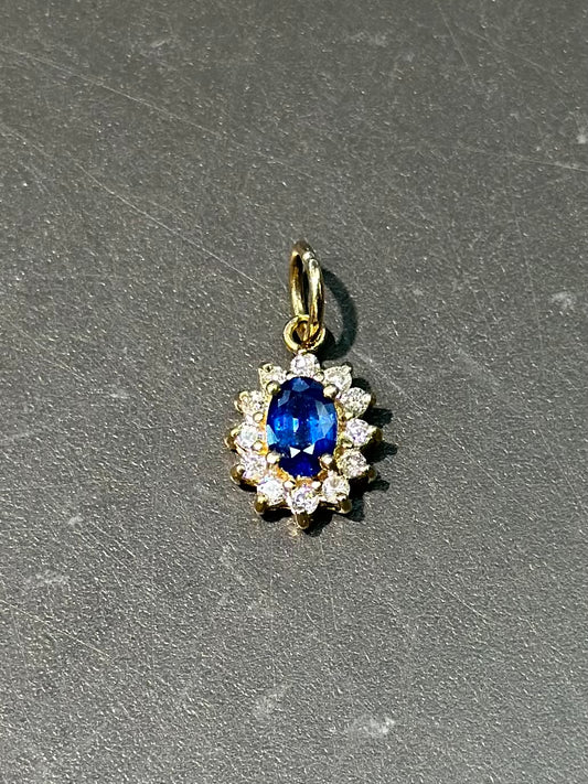 14K Gold Diamond Sapphire Halo Pendant