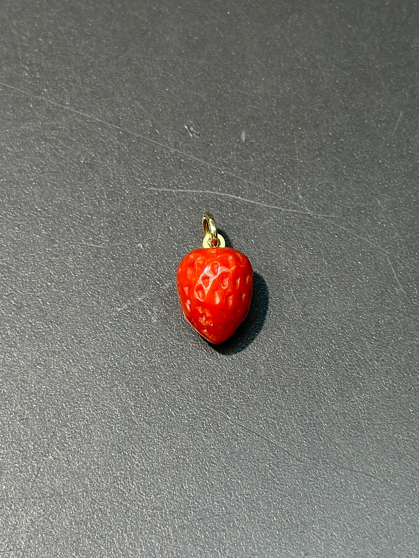 18K Gold Large Coral Strawberry Charm