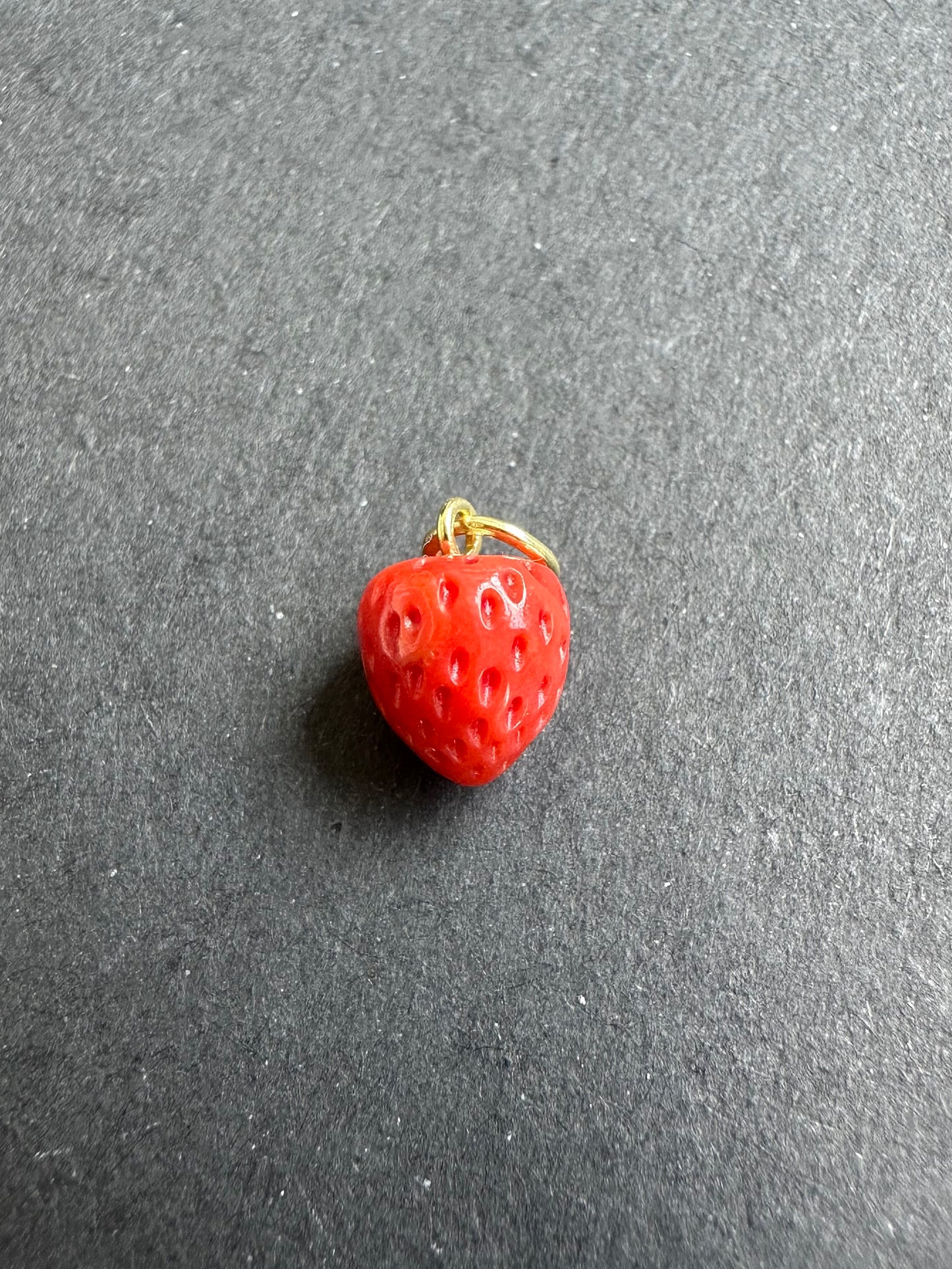 18K Gold Small Coral Carved Strawberry Charm