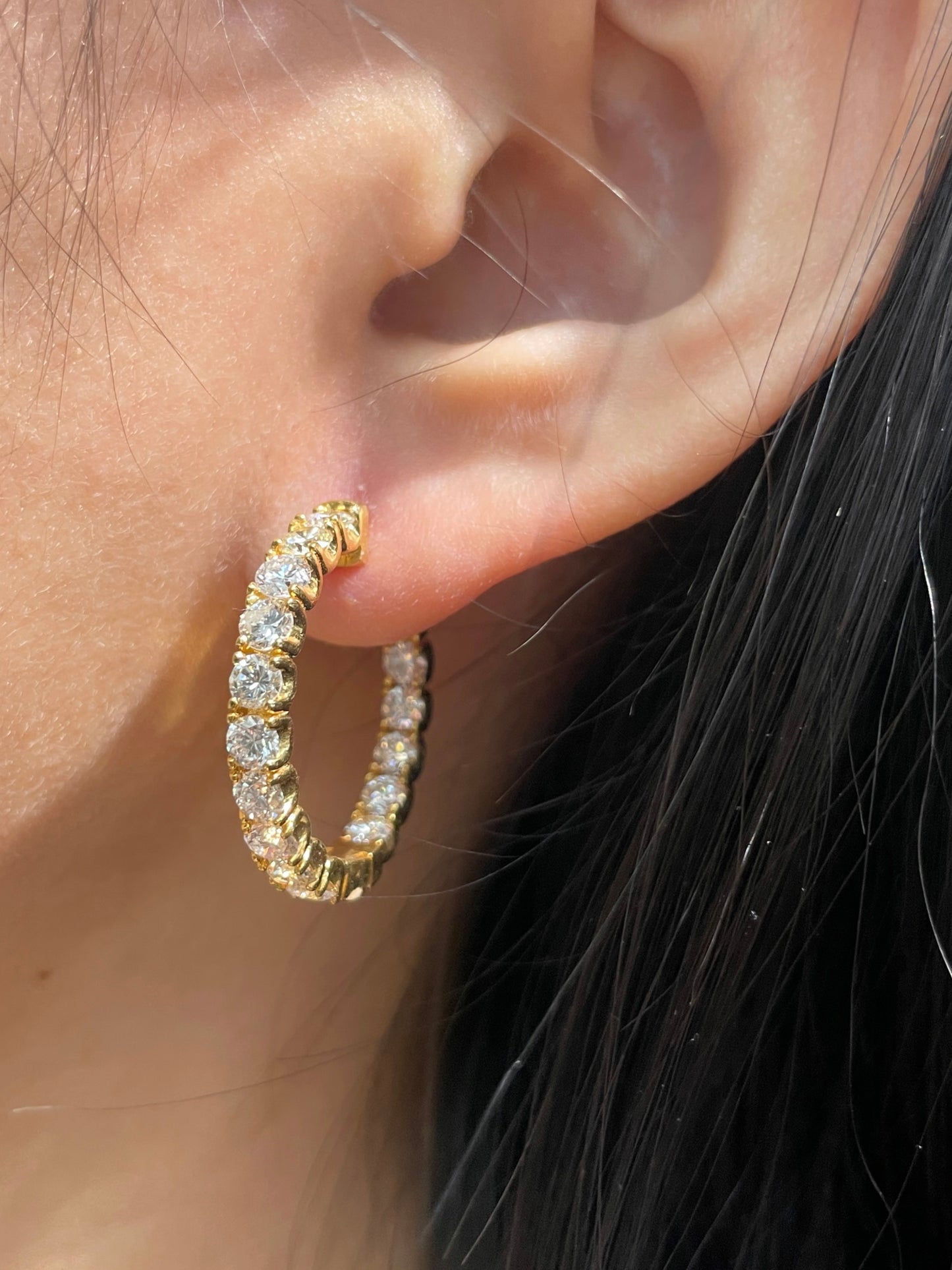14K Yellow Gold 3.36 CTW Diamond Hoop Earring