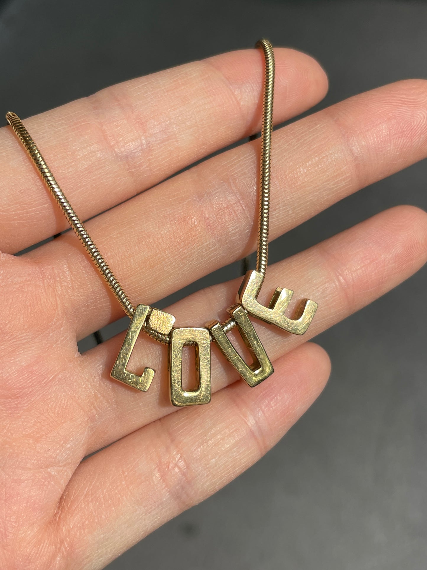 Vintage 14K Gold “LOVE” Slide Charm Necklace