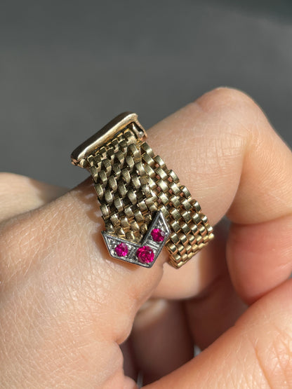 Retro 14K Gold Ruby Buckle Belt Ring