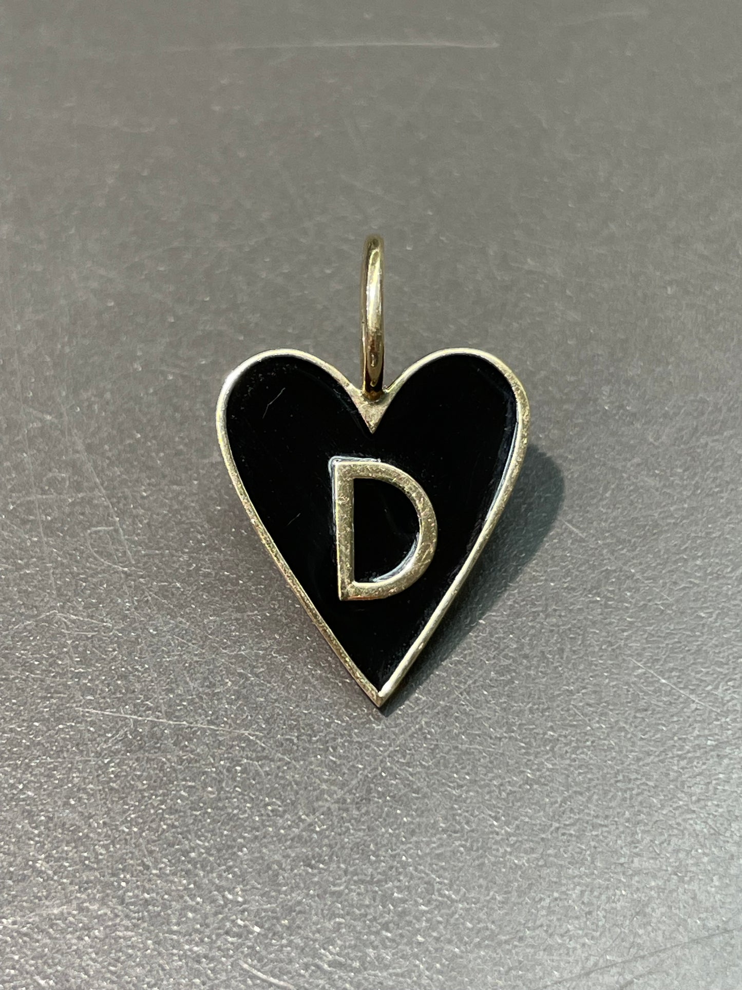 14K Gold Enamel Letter Heart Charm