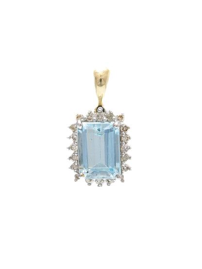 Vintage 14K Gold Aquamarine Diamond Halo Charm