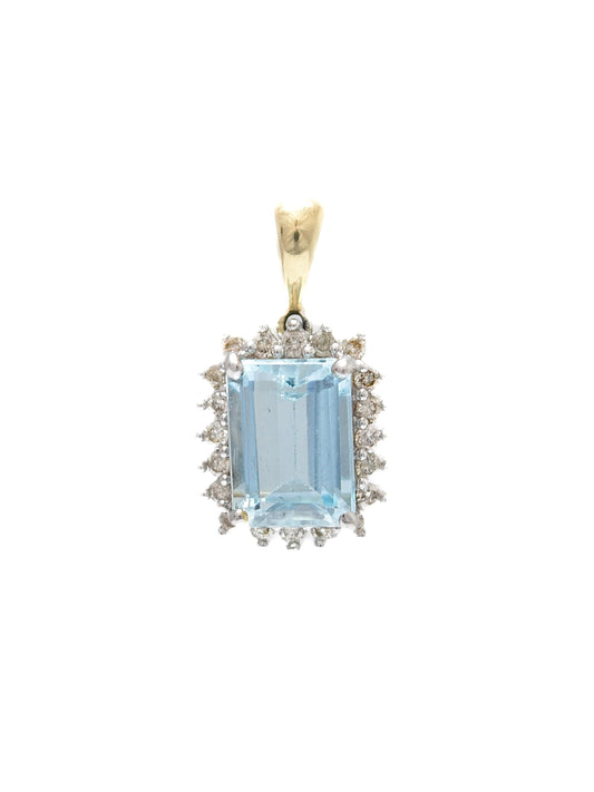 Vintage 14K Gold Aquamarine Diamond Halo Charm