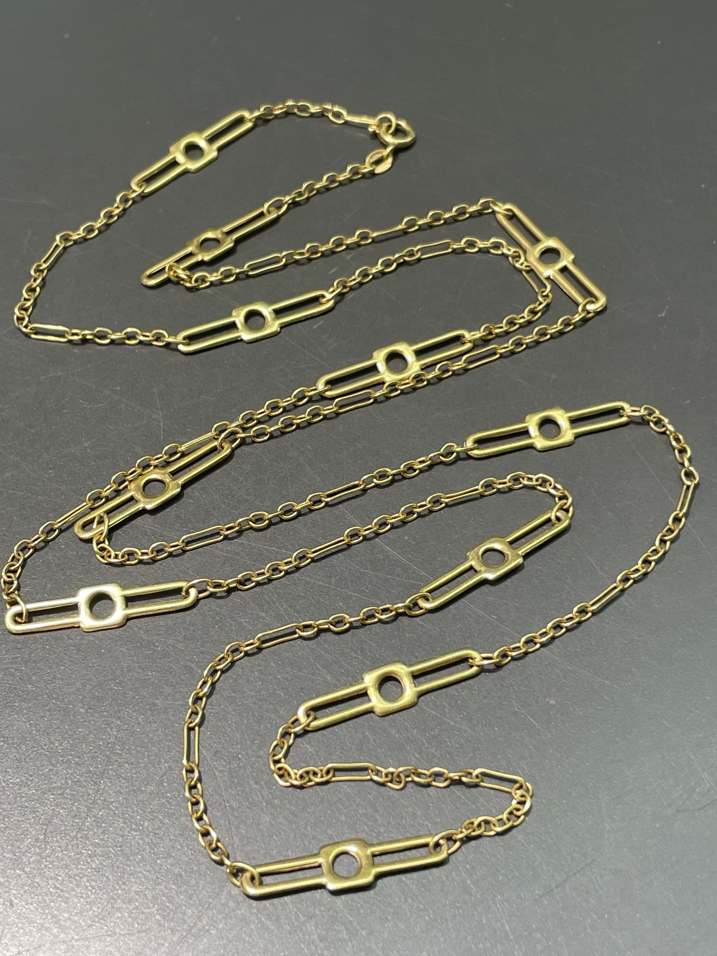 Vintage 18K Gold Geometric Station Chain Necklace
