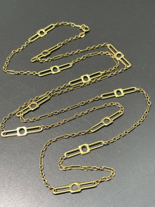 Vintage 18K Gold Geometric Station Chain Necklace
