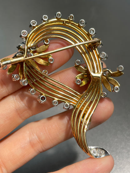 French 18K Gold 6.44 CTW Old Mine Cut Diamond Spray Brooch