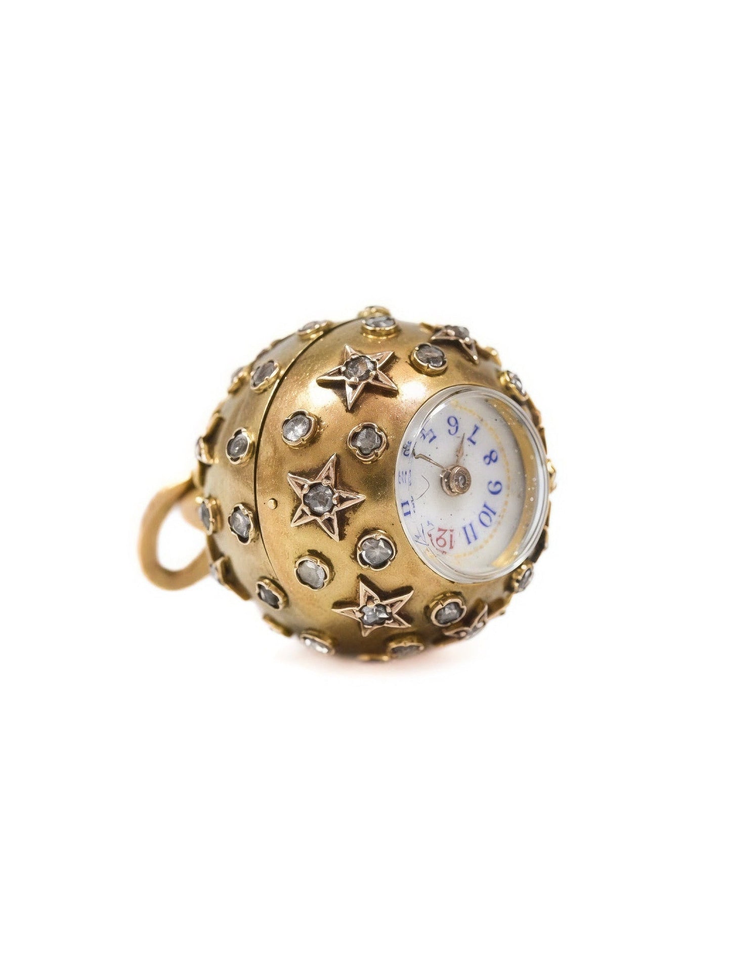 Antique French 18K Gold Diamond Celestial Orb Pendant Watch
