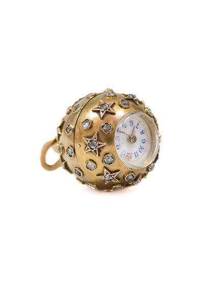 Antique French 18K Gold Diamond Celestial Orb Pendant Watch
