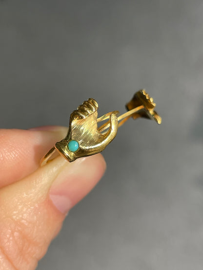 Antique 18K Gold Fide Gimmel Hand Ring