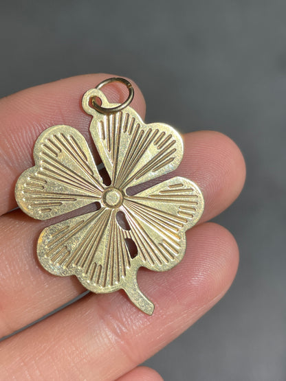 Vintage 14K Gold Large Engine Turn Clover Charm