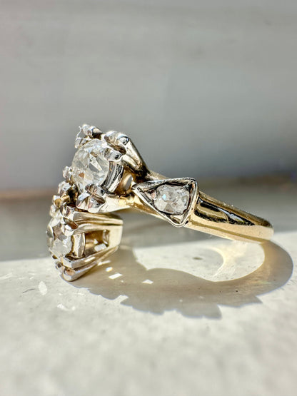 古董 14K 金 0.72 CTW 钻石 Toi Et Moi 戒指