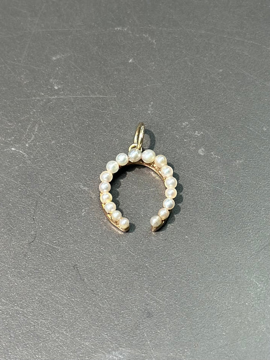 新艺术风格 14K 金珍珠马蹄吊坠